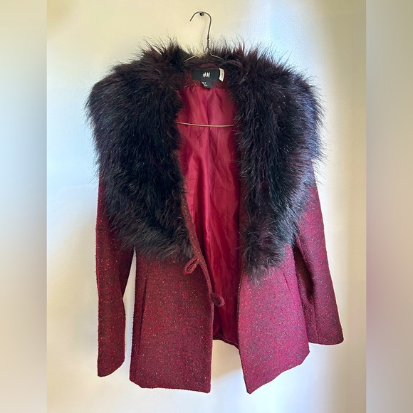 Burgundy H&M Faux Fur Jacket - Picture 4 of 5